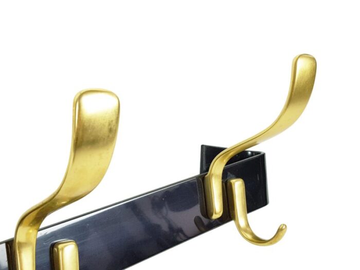 black painted metal and golden anodized aluminium coat rack 1950s 4060