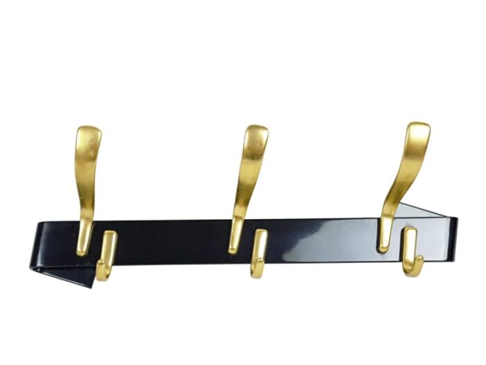 black painted metal and golden anodized aluminium coat rack 1950s 4072