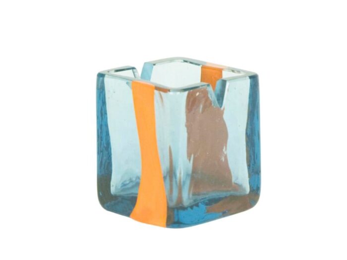 blue and orange murano glass ashtray by pierre cardin for venini 1960s 4597