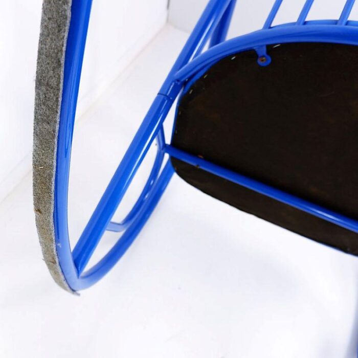 blue lacquered tubular metal rocking chair 1970s 0481