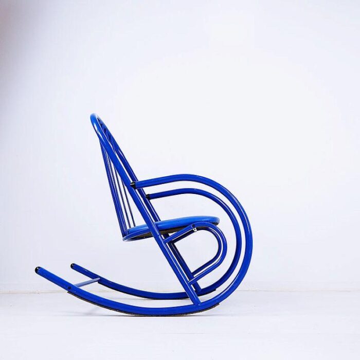 blue lacquered tubular metal rocking chair 1970s 1005