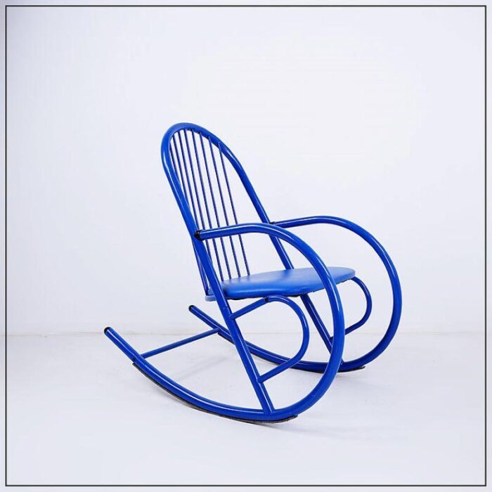 blue lacquered tubular metal rocking chair 1970s 3144