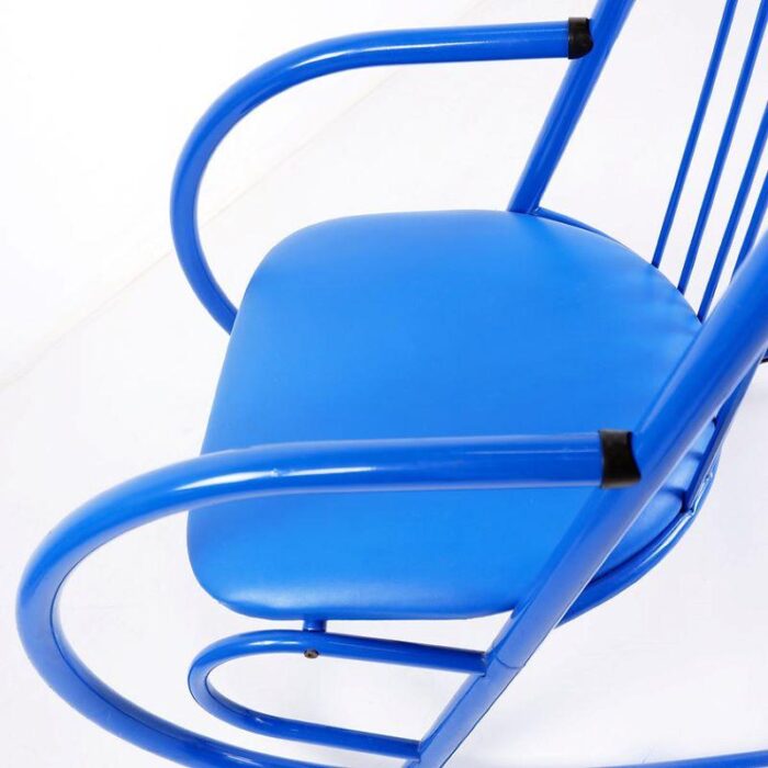 blue lacquered tubular metal rocking chair 1970s 3822