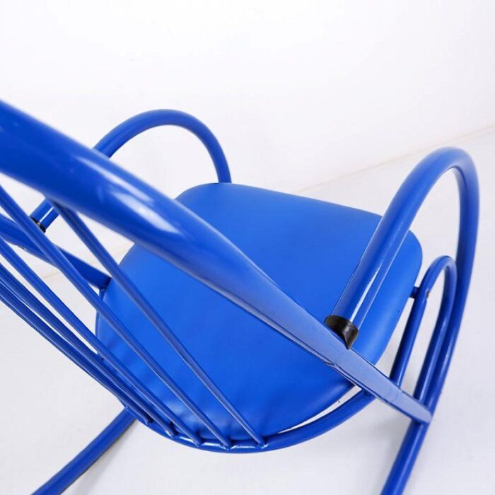 blue lacquered tubular metal rocking chair 1970s 4789