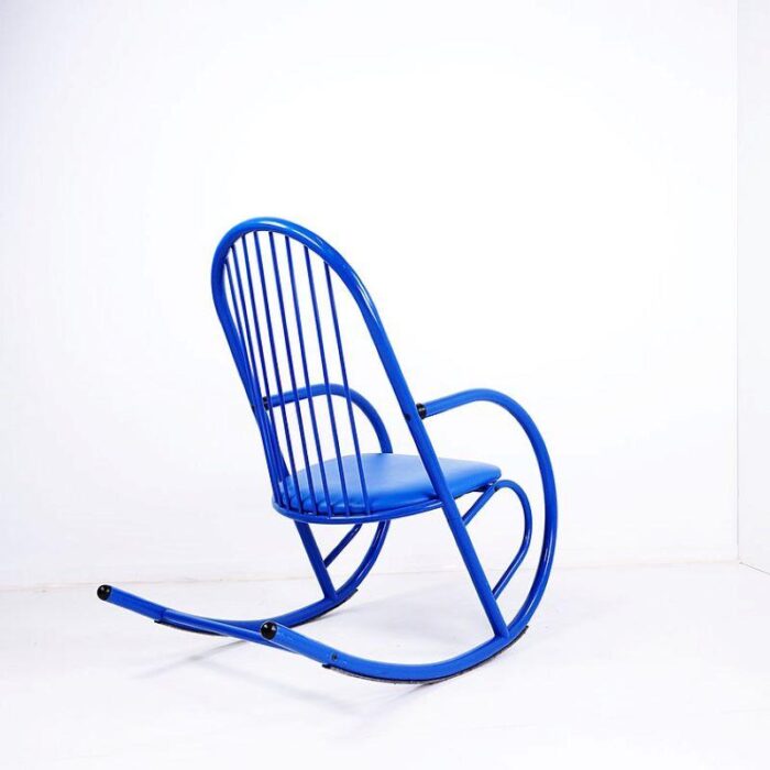 blue lacquered tubular metal rocking chair 1970s 7186