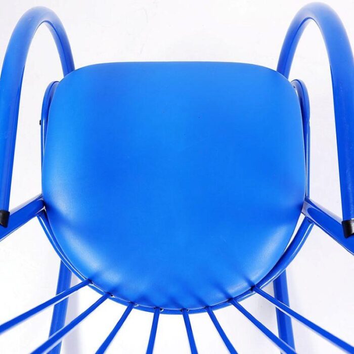 blue lacquered tubular metal rocking chair 1970s 7835