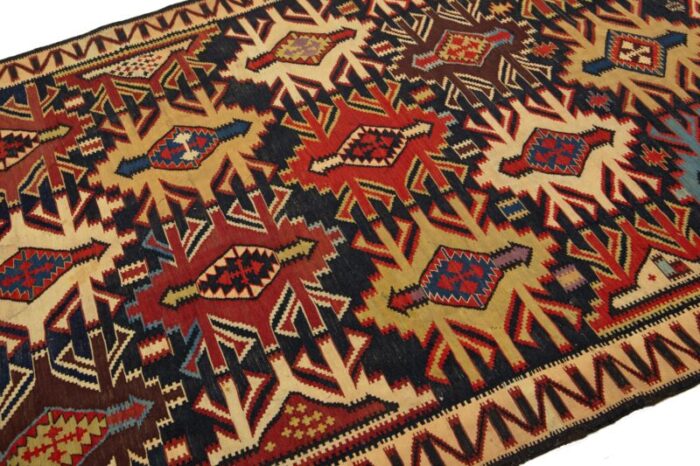 blue vintage turkish kilim wool rug with allover geometric design 1893