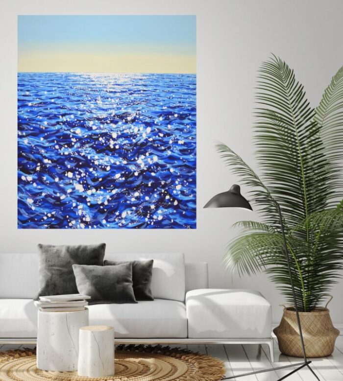 blue water light original contemporary painting 7090