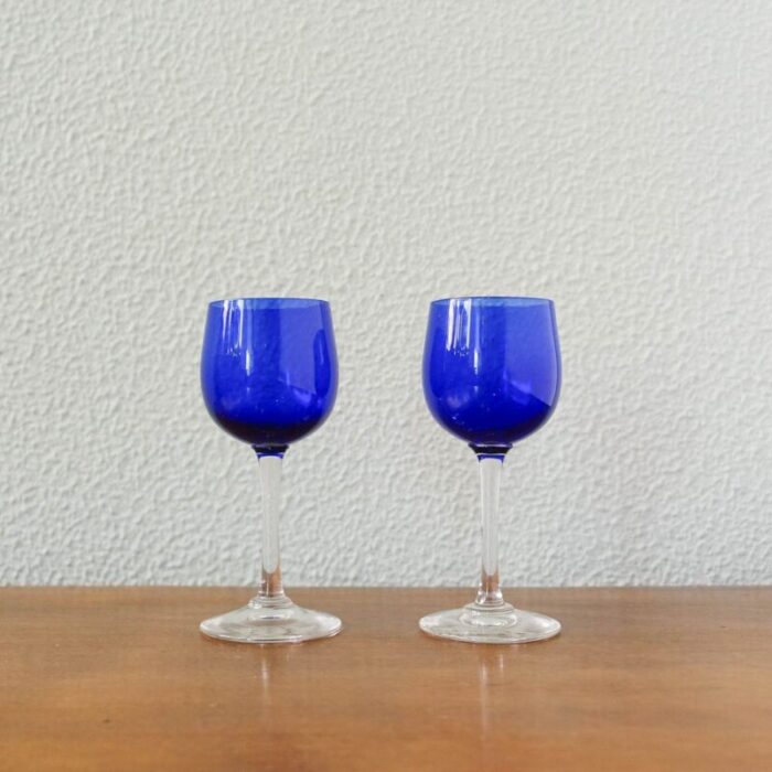 bottle and glasses in cobalt blue attributed to marinha grande 1950s set of 3 10