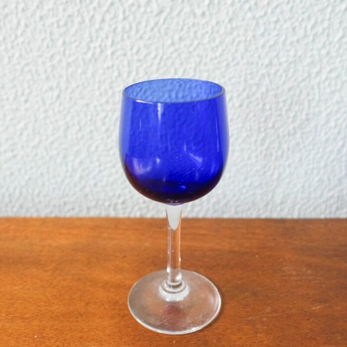 bottle and glasses in cobalt blue attributed to marinha grande 1950s set of 3 12