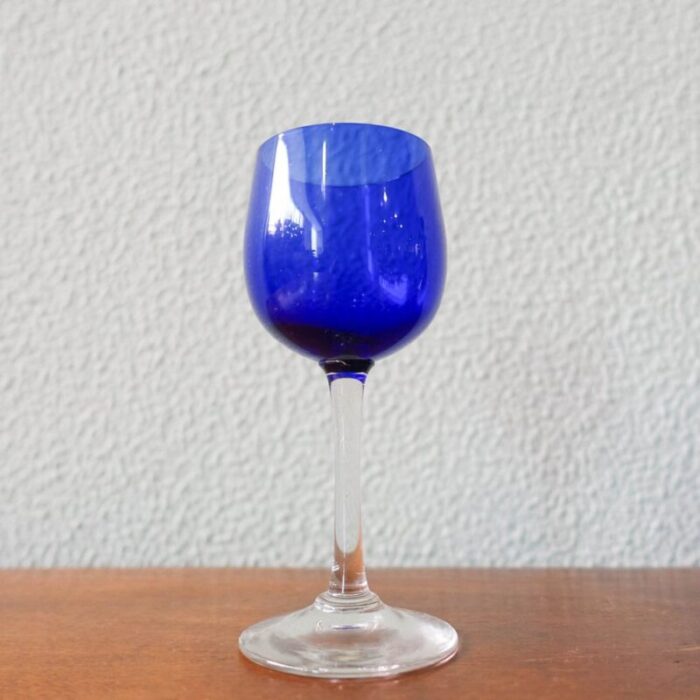 bottle and glasses in cobalt blue attributed to marinha grande 1950s set of 3 13