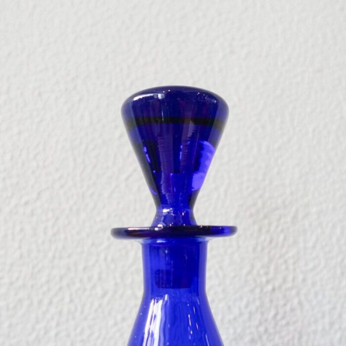 bottle and glasses in cobalt blue attributed to marinha grande 1950s set of 3 8