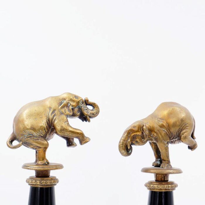 bronze elephants on porcelain columns with bronze borders by wong lee set of 2 1998