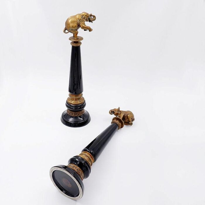 bronze elephants on porcelain columns with bronze borders by wong lee set of 2 6734