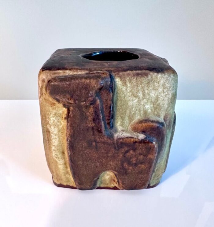 brutalist cube shaped studio ceramic art vase by helmut friedrich schaeffenacker 1960s 1