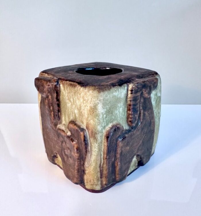 brutalist cube shaped studio ceramic art vase by helmut friedrich schaeffenacker 1960s 4