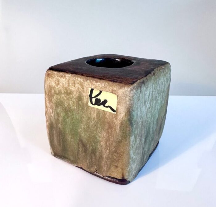 brutalist cube shaped studio ceramic art vase by helmut friedrich schaeffenacker 1960s 5