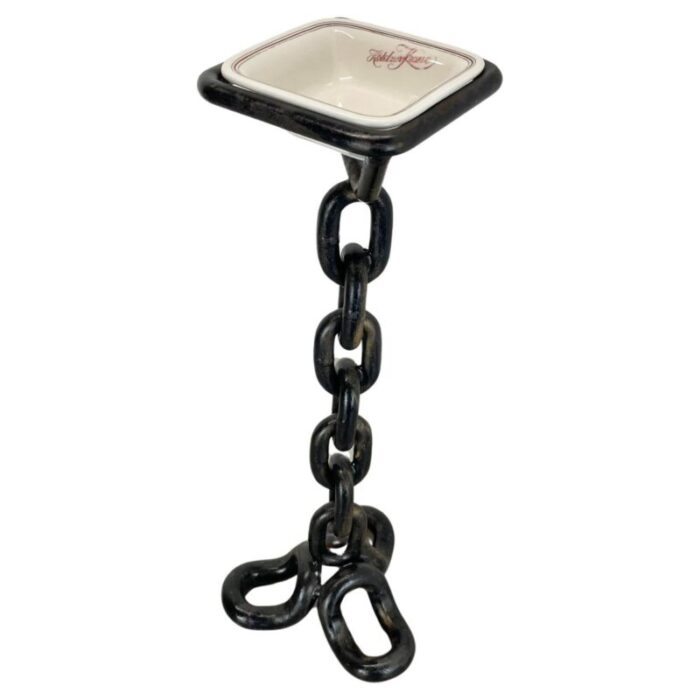 brutalist heavy iron metal chain ashtray stand element germany 1970s 1