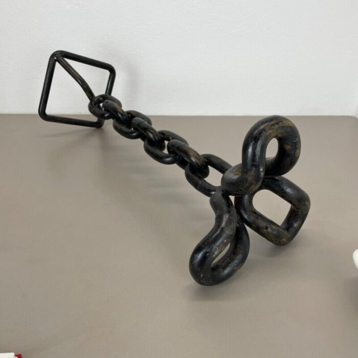 brutalist heavy iron metal chain ashtray stand element germany 1970s 17