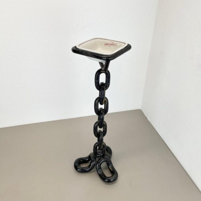 brutalist heavy iron metal chain ashtray stand element germany 1970s 2