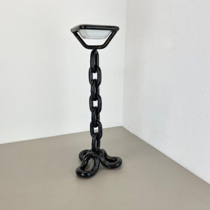 brutalist heavy iron metal chain ashtray stand element germany 1970s 3