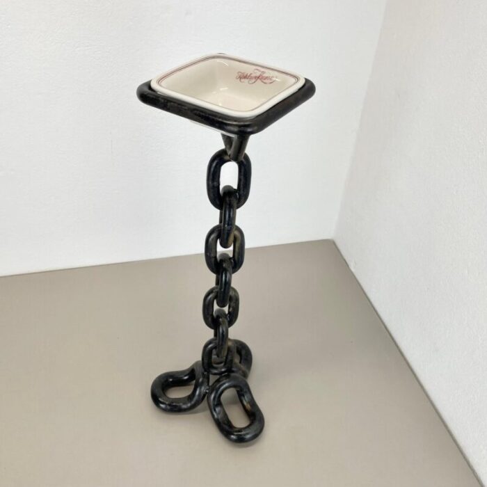 brutalist heavy iron metal chain ashtray stand element germany 1970s 4