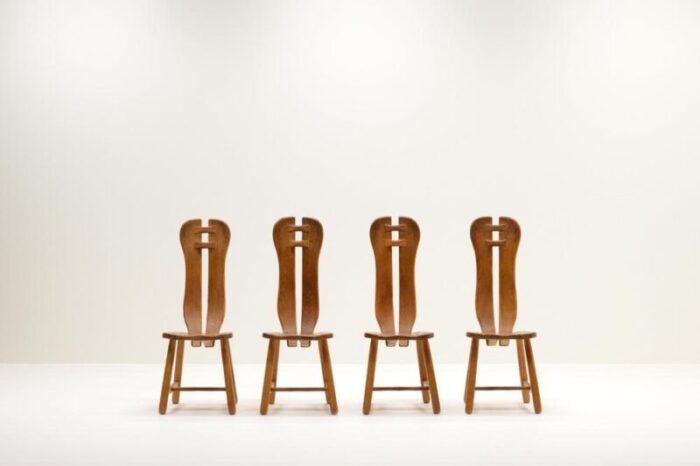 brutalist oak dining chairs from kunstmeubelen de puydt belgium 1970s set of 4 1687