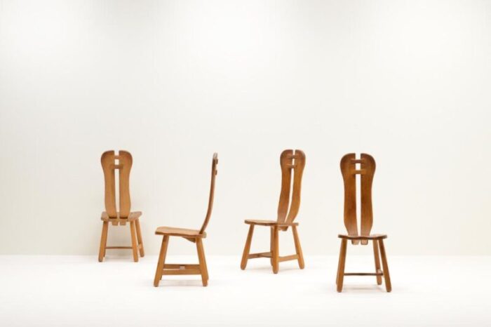 brutalist oak dining chairs from kunstmeubelen de puydt belgium 1970s set of 4 2216