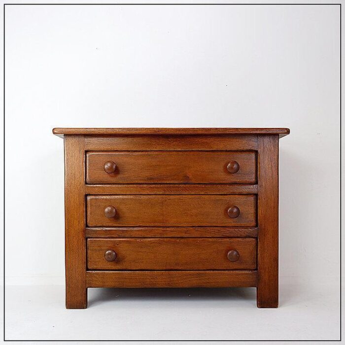 brutalist solid oak chest of drawers 1960s 9626