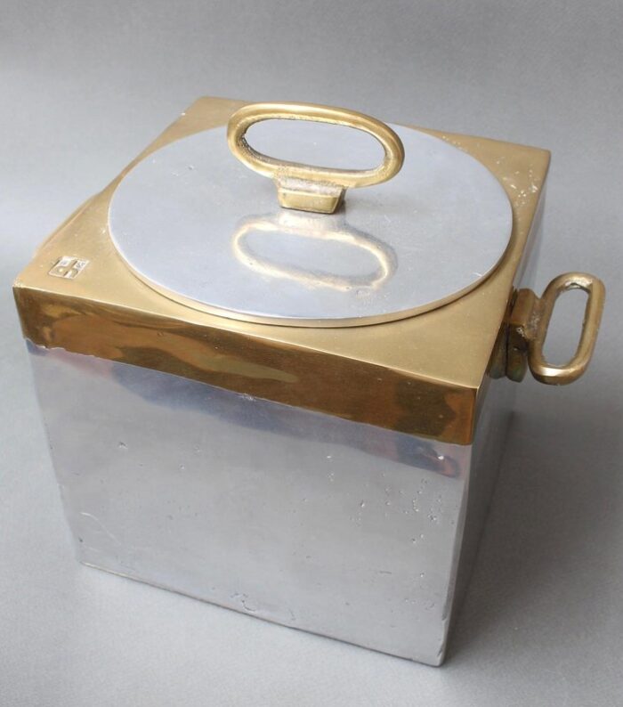 brutalist style aluminum and brass ice bucket by david marshall 1980s 10