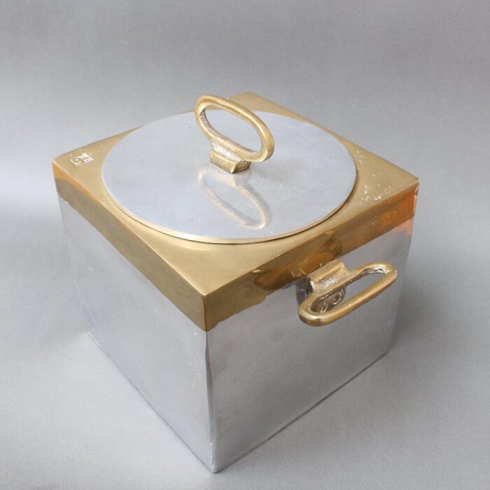 brutalist style aluminum and brass ice bucket by david marshall 1980s 11