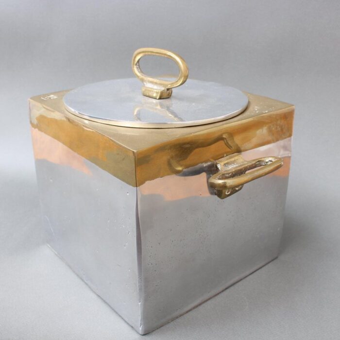 brutalist style aluminum and brass ice bucket by david marshall 1980s 12