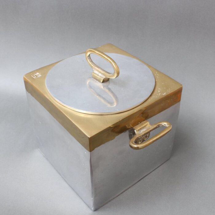 brutalist style aluminum and brass ice bucket by david marshall 1980s 13