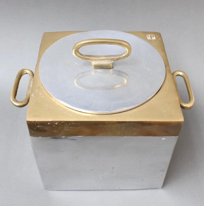 brutalist style aluminum and brass ice bucket by david marshall 1980s 19