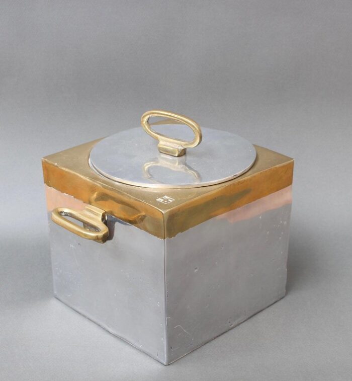 brutalist style aluminum and brass ice bucket by david marshall 1980s 2