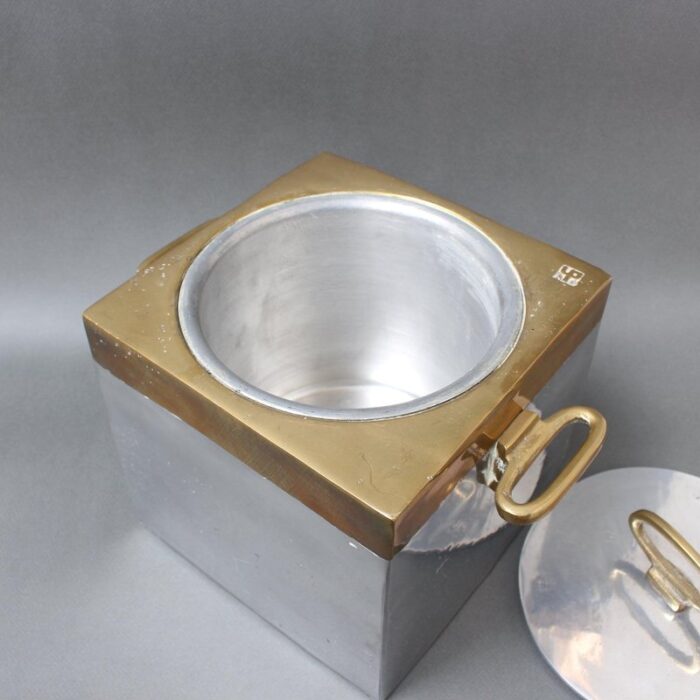 brutalist style aluminum and brass ice bucket by david marshall 1980s 20