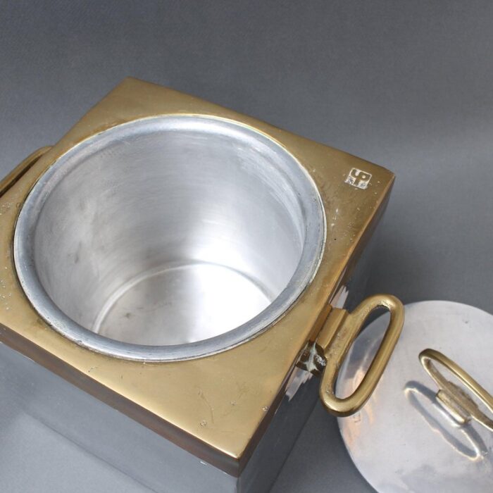 brutalist style aluminum and brass ice bucket by david marshall 1980s 21