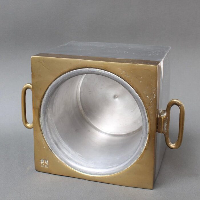 brutalist style aluminum and brass ice bucket by david marshall 1980s 25