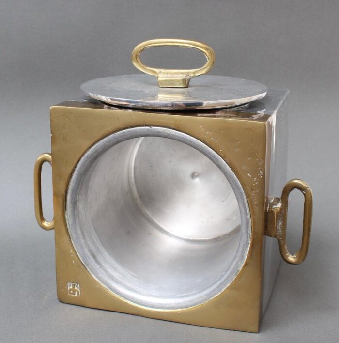 brutalist style aluminum and brass ice bucket by david marshall 1980s 26