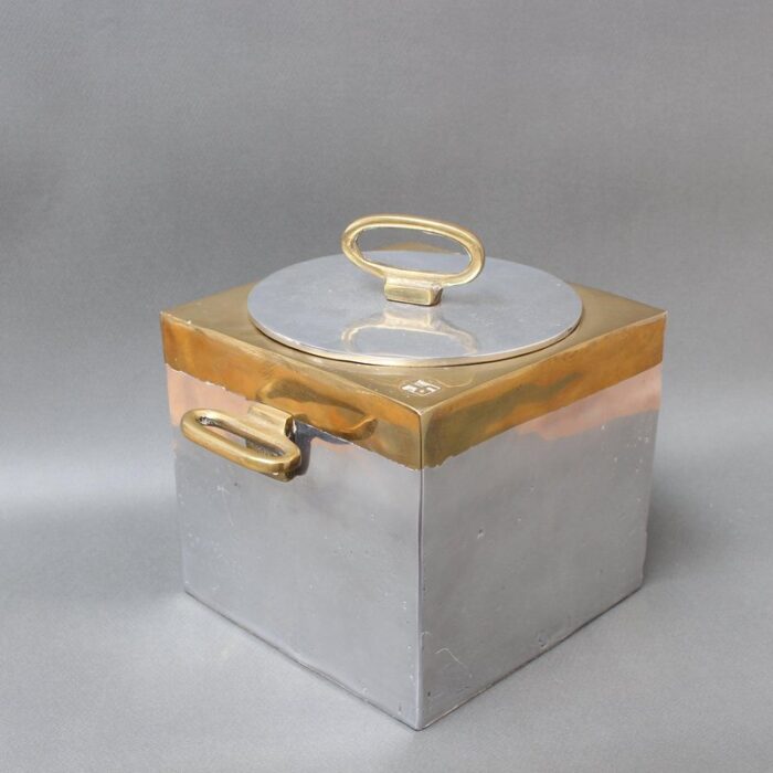 brutalist style aluminum and brass ice bucket by david marshall 1980s 27