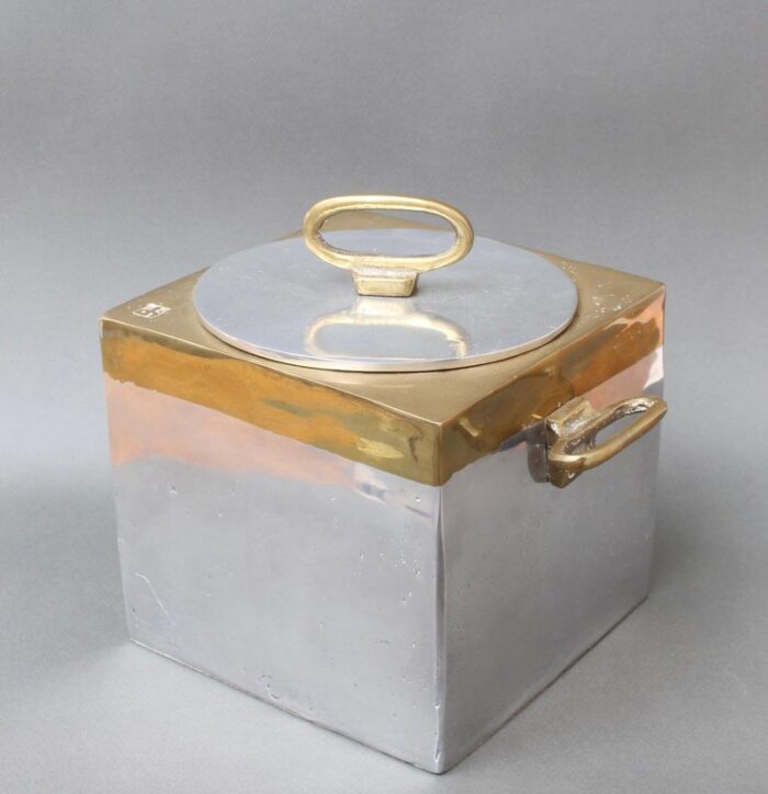 brutalist style aluminum and brass ice bucket by david marshall 1980s 3