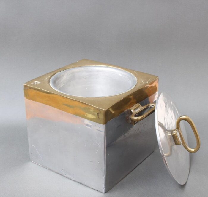 brutalist style aluminum and brass ice bucket by david marshall 1980s 4