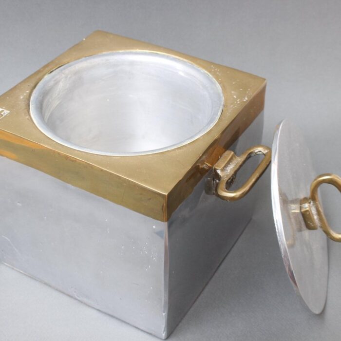 brutalist style aluminum and brass ice bucket by david marshall 1980s 5