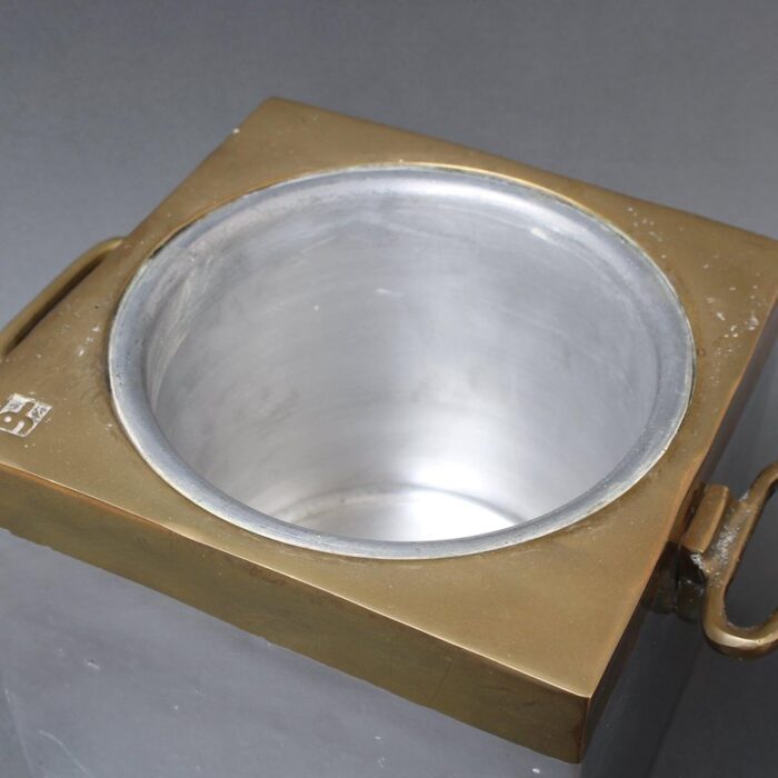 brutalist style aluminum and brass ice bucket by david marshall 1980s 6