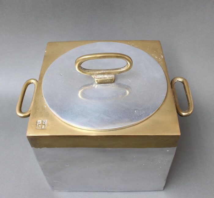 brutalist style aluminum and brass ice bucket by david marshall 1980s 9