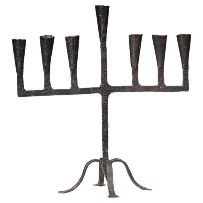 brutalist wrought iron candleholder for 7 candles france 1960s 1287