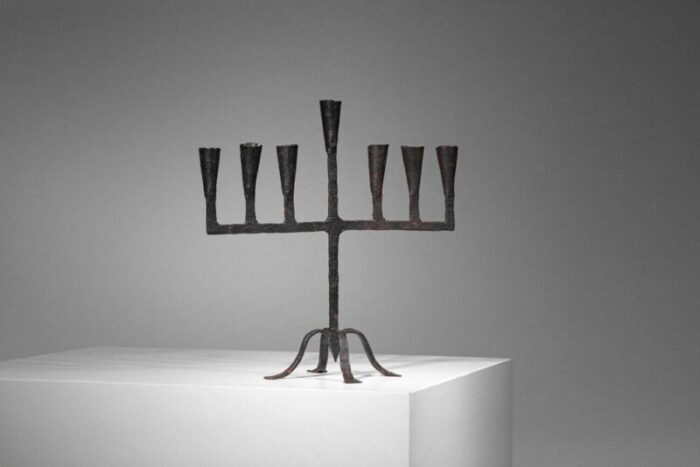 brutalist wrought iron candleholder for 7 candles france 1960s 2425