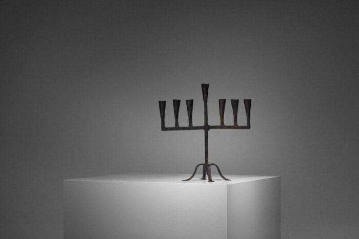 brutalist wrought iron candleholder for 7 candles france 1960s 6051