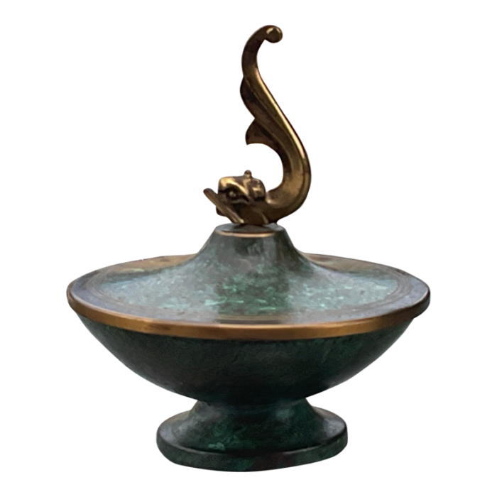 carl sorensen lid art deco bronze verdegris lidded bowl circa 1920s 6409