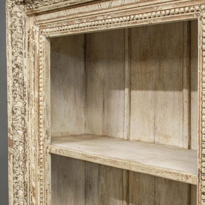 carved buttercream painted open bookcase from india 2913